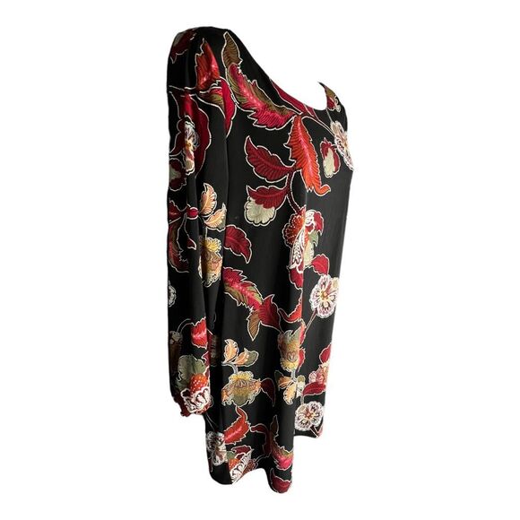 Neiman Marcus Women's Floral Round Neck Long Sleeve Mini Dress Black Red Sz 6 - Picture 3 of 11